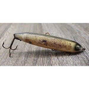 Vintage Heddon Zara Spook Nose Line Tie Fish Scale Top Speckled Sides Black Eye